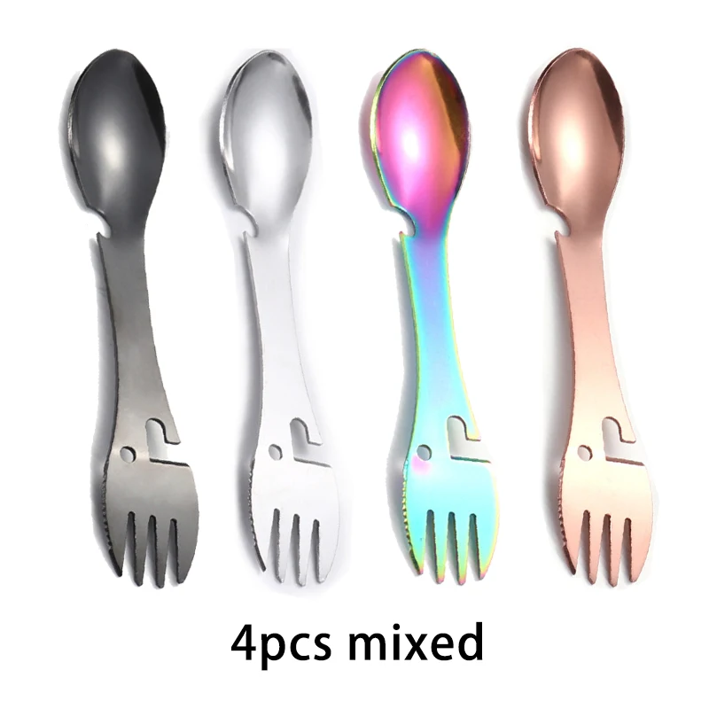 4pcs Outdoor Camping Tableware Spoon Multi Function Fork  Dishware Picnic - £16.31 GBP