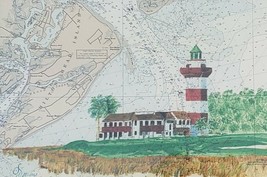 1995 Signed S. Downs Hilton Head Island Lighthouse South Carolina Map Art Print - £201.93 GBP