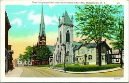 Vtg Postcard Street View Universalist First Congregational Church Middletown NY - £3.07 GBP