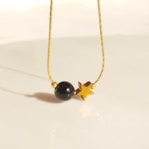 Onyx ball star crystal necklace,dainty gold filled women choker,gift for mom,con - £27.07 GBP+