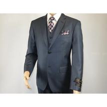 Mens Vitali Three Piece Suit Vested Sheen Sharkskin Business M3090 Navy blue image 6