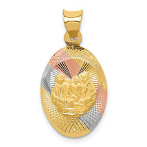 14K w/Rose and White Rhodium D/C  Baptism Oval Pendant K5680 - $191.65