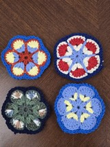 Lot of 4 Vintage Hand Crochet Flower Coasters Trivets Granny Craft - $10.90