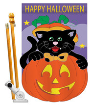 Black Cat - Applique Decorative Pole Bracket House Flag Set HS112042-P2 - $64.97