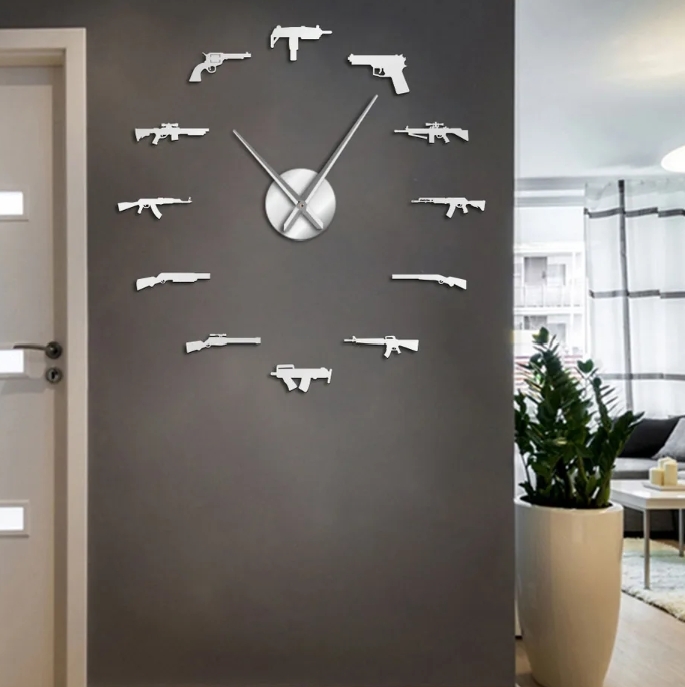 Military Army Gears Gun Giant Frameless DIY Wall Clock Home Office Decor - $22.99+