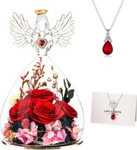 Mothers Day Preserved Rose Gifts for Women Mom Grandma Wife Glass Angel Figurine - £39.57 GBP