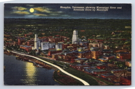 Postcard Memphis Tennessee Mississippi River and Riverside Drive by Moonlight TN - £3.55 GBP