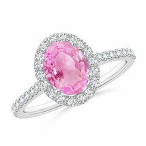 ANGARA Oval Pink Sapphire Halo Ring with Diamond Accents for Women in 14K Gold - £925.68 GBP