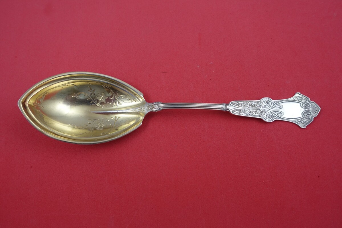 Alhambra by Whiting Sterling Silver Preserve Spoon Bright-Cut Gold Washe... - $206.91