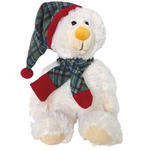 Goffa International Christmas Teddy Bear Plaid Scarf Hat Stuffed Animal 16.5" - $28.30