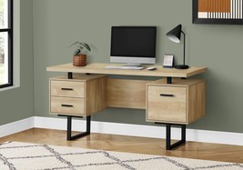 Monarch Specialties I 7628 60 in. Metal Computer Desk, Natural - Black - £350.36 GBP