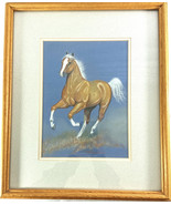 BK England Original Pastel Horse Painting Framed 16x19.5” Palomino Artwork - $203.78 CAD