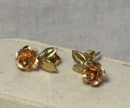 14K Yellow &amp; Rose Gold Stud Flower Earrings 2g Fine Jewelry - £134.46 GBP