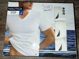 Nautica ~ Men&#39;s 3-Pack T-Shirts V-Neck Undershirts White ~ M (38-40) - £20.63 GBP