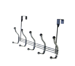 Metal Over The Door Hook Hanger Rack Silver Chrome Finish 10 Hook  Coats Towels - £15.81 GBP