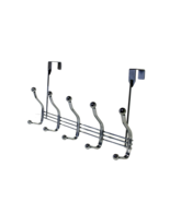 Metal Over The Door Hook Hanger Rack Silver Chrome Finish 10 Hook  Coats... - $19.79