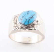 Vintage Mexican Sterling Silver Turquoise Ring (Size 12) Taxco Craftsmanship - £124.35 GBP