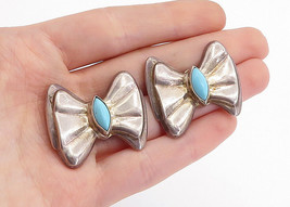 925 Sterling Silver - Vintage Turquoise Bow Tie Motif Drop Earrings - EG2651 - £36.31 GBP