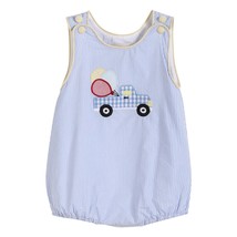 Lil Cactus boy&#39;s birthday balloon truck romper in Blue Stripe - size 12-... - £26.56 GBP