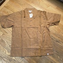 100% Linen Shirt Mens 3XL Brown NWT Short Sleeve Button PJ Mark Y2K Rela... - $22.50