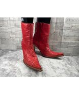 Walda Western Boots Women 7.5 M Shoes Red Leather Ostrich Print Pointed Toe - $1,178.66 MXN