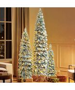 Set of 3 Pre-Lit Flocked Slim Pencil Christmas Trees 8/6/4FT 290 LED - $363.99