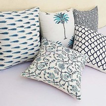 Traditional Jaipur Set of 5 Block Print Fabric Indian Cushions Pillow Covers Dec - £34.78 GBP