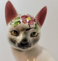 Wales Porcelain 10 1/2&quot; Cat Figurine with Handpainted Flowers Made in Japan - £36.36 GBP