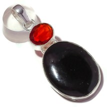 Mid Night Black Onyx, Red Apatite Gemstone 925 Silver Overlay Handmade Pendant - £7.79 GBP