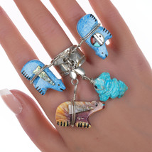 sz8 Southwestern sterling carved bear and horny toad ring - $163.35