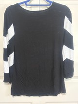 Cable &amp; Gauge S Black White Womens 3/4 Sleeve Stretchy Shirt Top Blouse - $9.90