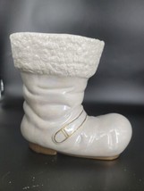 Cracker Barrel Hand Painted Porcelain Irridescent White Santa&#39;s Boot Original Bo - £11.19 GBP