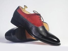 Stylish Handmade Black Red Wing Tip Brogue Shoes, Leather Suede Designer Shoes - £114.09 GBP+