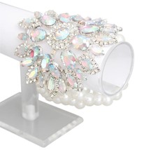 Fashion Sunburst Shaped Crystal Five Strand White Pearl Stretch Women Bracelet - £90.36 GBP