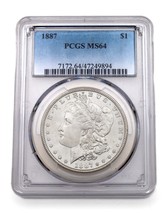 1887 Silver Morgan Dollar Graded by PCGS as MS-64! Beautiful Color - £193.09 GBP