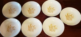 Vintage ~ Set of Seven (7) Ceramic Bowls ~ Golden Wheat Gold Trim ~ USA - £29.96 GBP