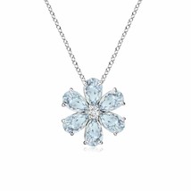 Authenticity Guarantee 
ANGARA Aquamarine Flower Cluster Pendant with Diamond... - £530.72 GBP