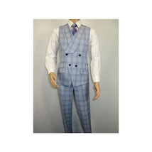 Men Apollo King 3pc Suit Window Pane Plaid 100% Soft Wool Super 150 #985-12 Blue image 7