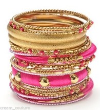 Amrita Singh Richa Fuschia 23 Piece Bangle Set Lot Size 8 NEW $150 KB360 18KGP - £61.61 GBP