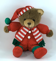 Christmas Elf Santa Bear Nylon Plush Stuffed Toy JS International 13&quot; 19... - $14.99