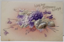 With Best Birthday Wishes Embossed Airbrushed Flowers Postcard D6 - £3.16 GBP