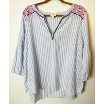 St. Johns Bay Womens Embroidered Shirt Blue White Stripe XL - $21.78