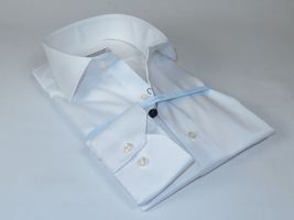 Men 100% Italian Cotton Shirt No Iron SORRENTO Slim Fit Spread Collar 2740 White image 5