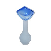 Vintage Hand Blown Jack-in-the-pulpit Art Glass Vase Blue White 8&quot; Flowe... - $36.44