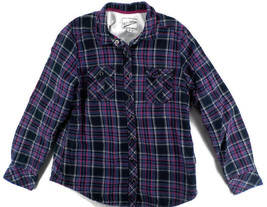 BC Clothing Womens Flannel Jacket SZ M Snap Up Fleece Lining Purple Plai... - $17.99