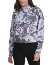 DKNY Womens Activewear Sport Cotton Marble-Print Cropped Mock-Neck Top, X-Large - £53.98 GBP
