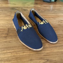 Unisa Loafers Slip on Flat Shoes Vintage Navy With Gold Beach Charms SZ 7AA - £18.43 GBP