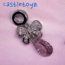 925 Sterling Silver Butterfly And Pink Zircon Dangle Charm Pendant SCC1074 - £14.15 GBP