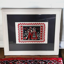 Vtg Crotched Swiss? Alphorn Couple Art Layout Retro Black White Red Framed Pic - $22.95