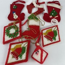 Lot Plastic Canvas Yarn Needlework Quilted Felt Cut Out Christmas Ornaments VTG - £15.62 GBP